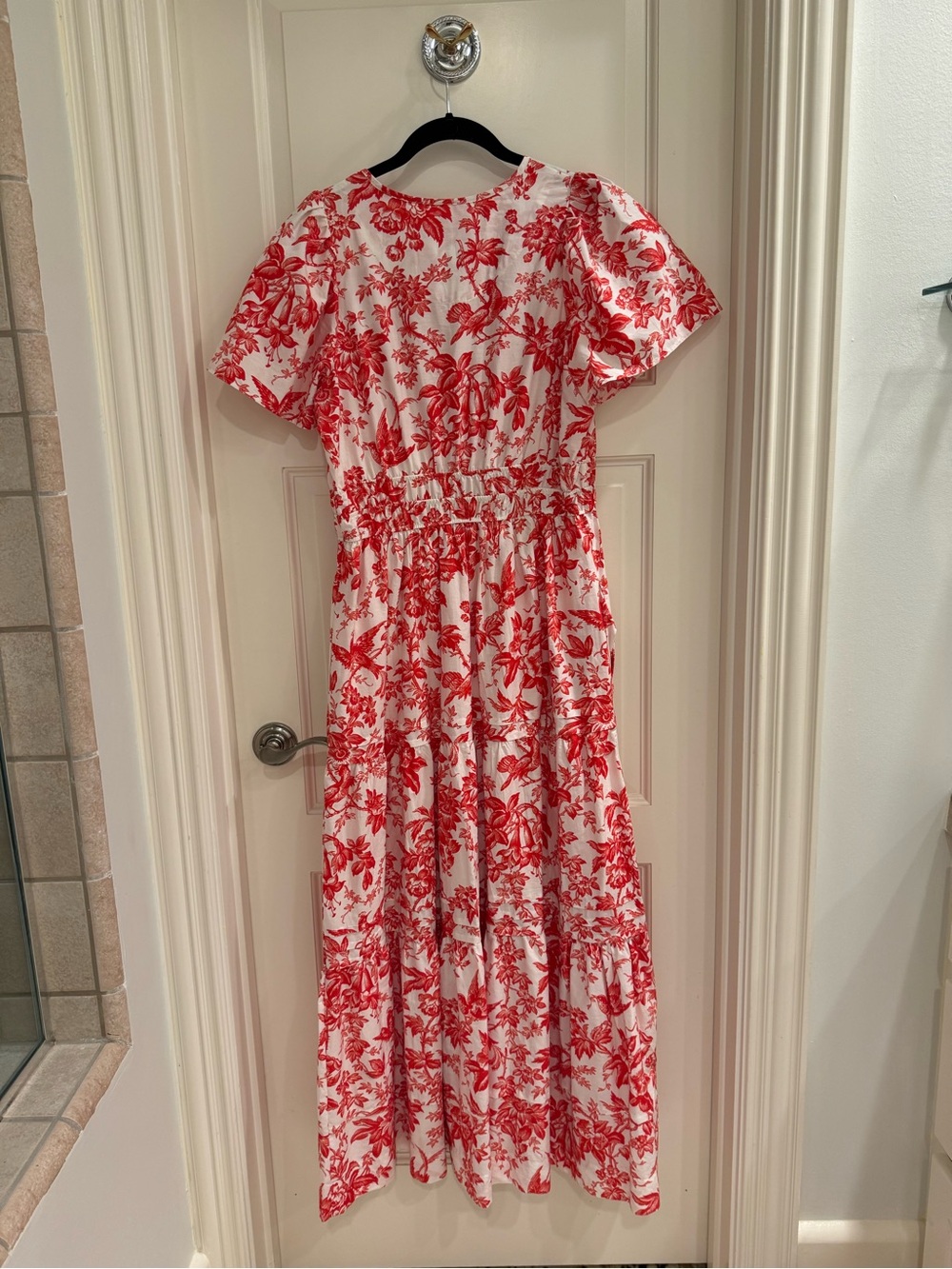 Anthropologie White Maxi Dress with Red Floral Print - Picture 4 of 6